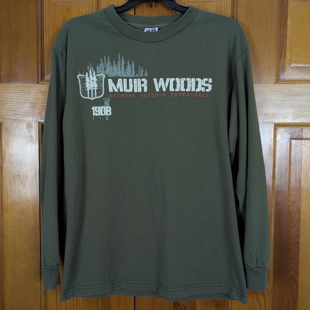 Alstyle Muir Woods Graphic T-Shirt Mens Medium Olive Green Excellent Long Sleeve